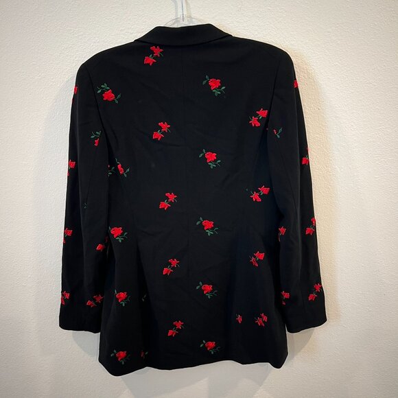 Vintage Escada Red Rose Embroidered Black Blazer 36 HTF - Picture 3 of 4